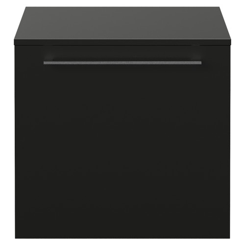 Napoli 390 Matt Black 500mm Wall Mounted Single Drawer Vanity Unit for Countertop Basins Front View