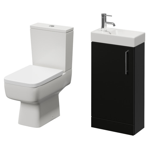 Napoli Cube Matt Black 400mm Single Door Vanity Unit and Toilet Suite with Align Basin Right Hand View