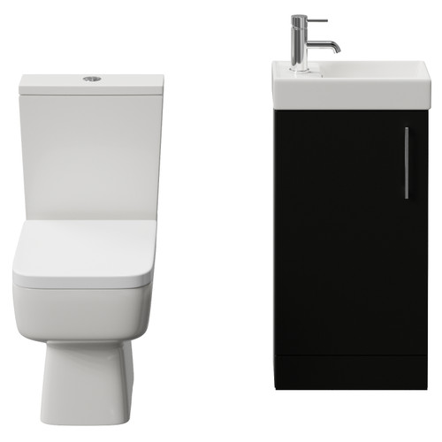 Napoli Cube Matt Black 400mm Single Door Vanity Unit and Toilet Suite with Align Basin Front View