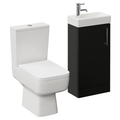 Napoli Cube Matt Black 400mm Single Door Vanity Unit and Toilet Suite with Align Basin Left Hand View
