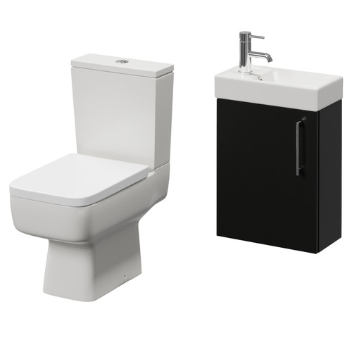 Napoli Cube Matt Black 400mm Single Door Wall Mounted Vanity Unit and Toilet Suite with Align Basin Right Hand View