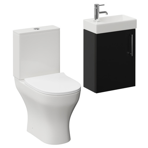 Napoli Cube Matt Black 400mm Single Door Wall Mounted Vanity Unit and Jubilee Toilet Suite with Align Basin Left Hand View