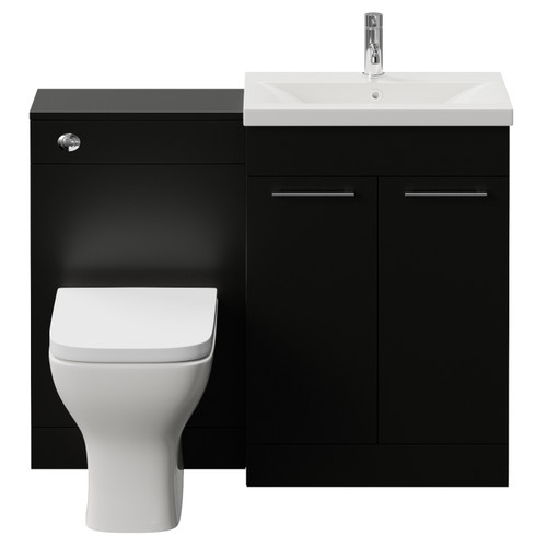 Napoli 390 Matt Black 1100mm 2 Door Vanity Unit Toilet Suite with Glide Basin Front View