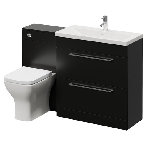 Napoli 390 Matt Black 1300mm 2 Drawer Vanity Unit Toilet Suite with Glide Basin Right Hand View