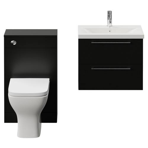 Napoli 390 Matt Black 1100mm Wall Mounted 2 Drawer Vanity Unit and Toilet Suite with Glide Basin Front View