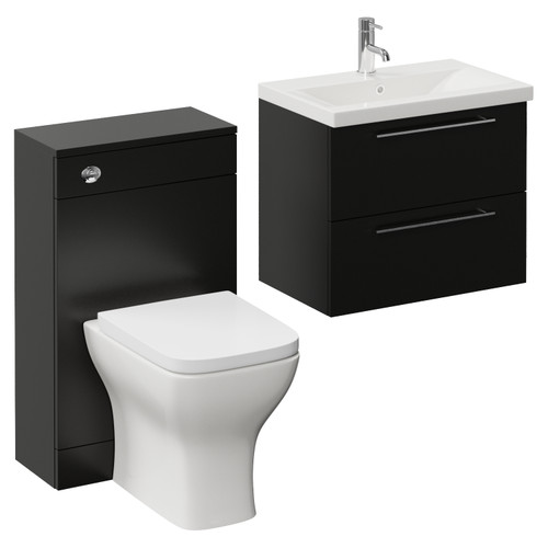 Napoli 390 Matt Black 1100mm Wall Mounted 2 Drawer Vanity Unit and Toilet Suite with Glide Basin Left Hand View