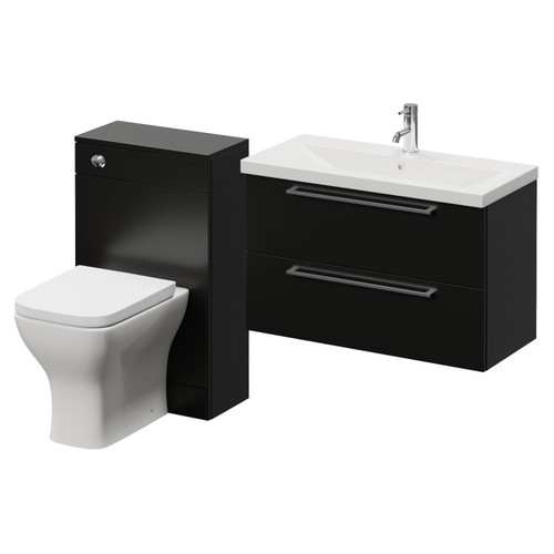 Napoli 390 Matt Black 1300mm Wall Mounted 2 Drawer Vanity Unit and Toilet Suite with Glide Basin Right Hand View