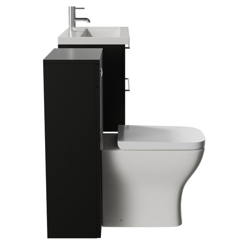 Napoli 390 Matt Black 1300mm Wall Mounted 2 Drawer Vanity Unit and Toilet Suite with Glide Basin Side View