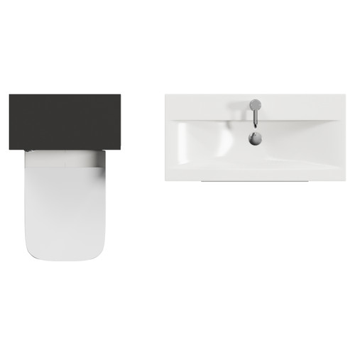 Napoli 390 Matt Black 1300mm Wall Mounted 2 Drawer Vanity Unit and Toilet Suite with Glide Basin Top View
