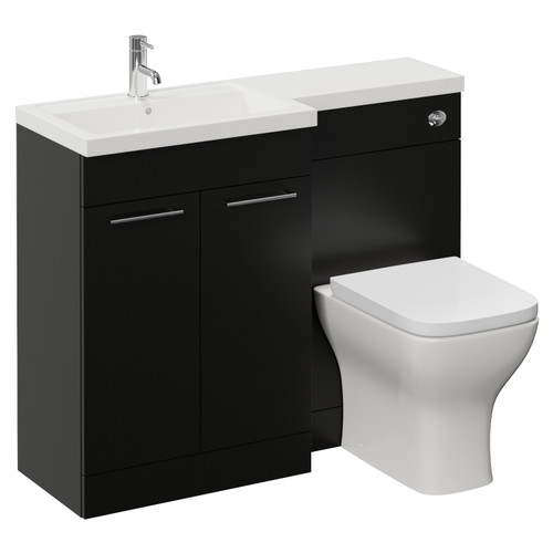 Napoli 390 Matt Black 1100mm 2 Door Vanity Unit Toilet Suite with Square Left Hand Lucia Basin Left Hand View