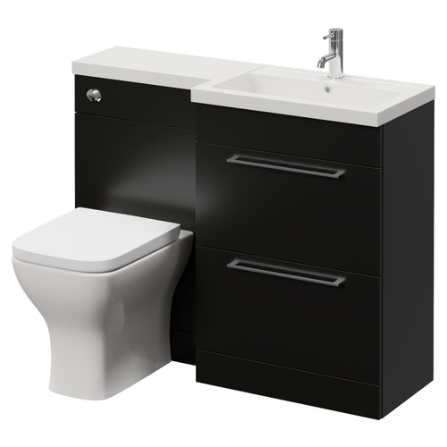 Napoli 390 Matt Black 1100mm 2 Drawer Vanity Unit Toilet Suite with Square Right Hand Lucia Basin Right Hand View