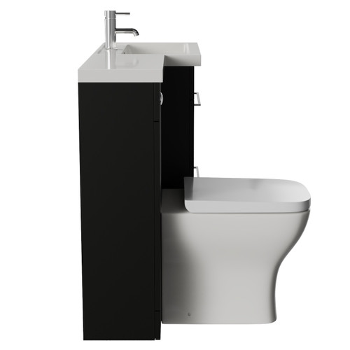 Napoli 390 Matt Black 1100mm 2 Drawer Vanity Unit Toilet Suite with Square Right Hand Lucia Basin Side View