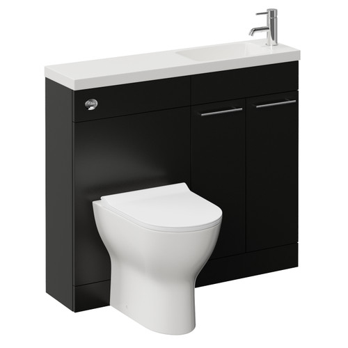 Napoli 250 Matt Black 1000mm 2 Door Vanity Unit Toilet Suite with Round Silvo Basin Left Hand View