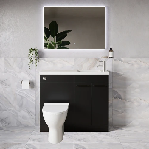 Napoli 250 Matt Black 1000mm 2 Door Vanity Unit Toilet Suite with Round Silvo Basin Lifestyle