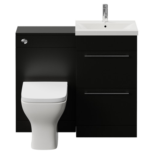 Napoli 390 Matt Black 1000mm 2 Drawer Vanity Unit Toilet Suite with Glide Basin Front View