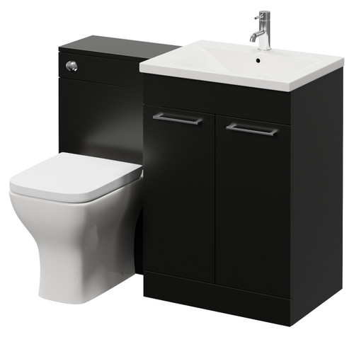 Napoli 460 Matt Black 1100mm 2 Door Vanity Unit Toilet Suite with Glide Basin Right Hand View