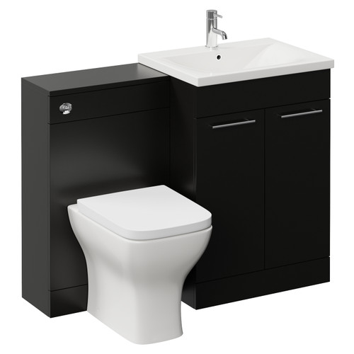 Napoli 460 Matt Black 1100mm 2 Door Vanity Unit Toilet Suite with Glide Basin Left Hand View