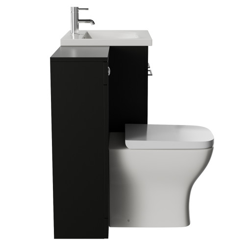 Napoli 460 Matt Black 1100mm 2 Door Vanity Unit Toilet Suite with Glide Basin Side View