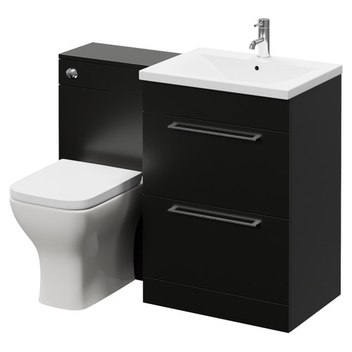 Napoli 460 Matt Black 1100mm 2 Drawer Vanity Unit Toilet Suite with Glide Basin Right Hand View