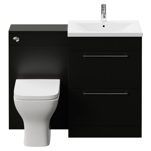 Napoli 460 Matt Black 1100mm 2 Drawer Vanity Unit Toilet Suite with Glide Basin Front View