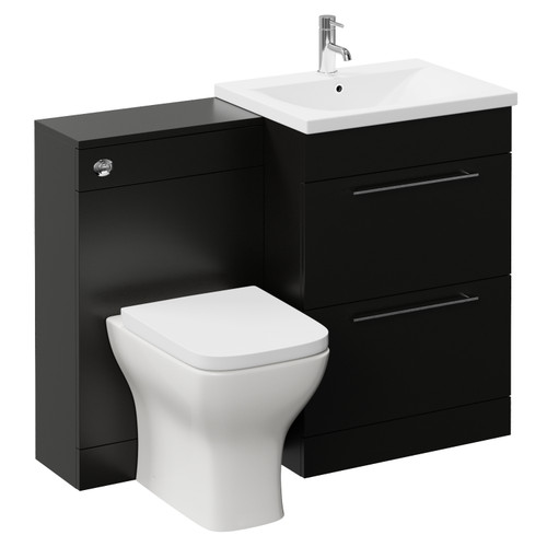 Napoli 460 Matt Black 1100mm 2 Drawer Vanity Unit Toilet Suite with Glide Basin Left Hand View