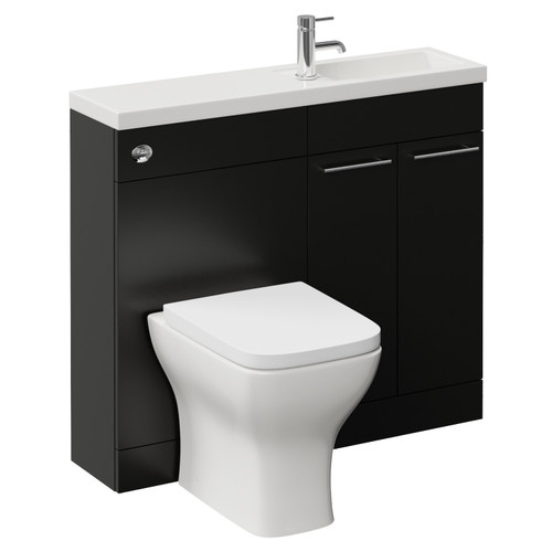 Napoli 250 Matt Black 1000mm 2 Door Vanity Unit Toilet Suite with Square Silvo Basin Left Hand View