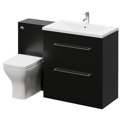 Napoli 460 Matt Black 1300mm 2 Drawer Vanity Unit Toilet Suite with Glide Basin Right Hand View