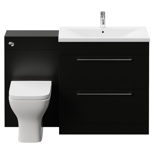 Napoli 460 Matt Black 1300mm 2 Drawer Vanity Unit Toilet Suite with Glide Basin Front View