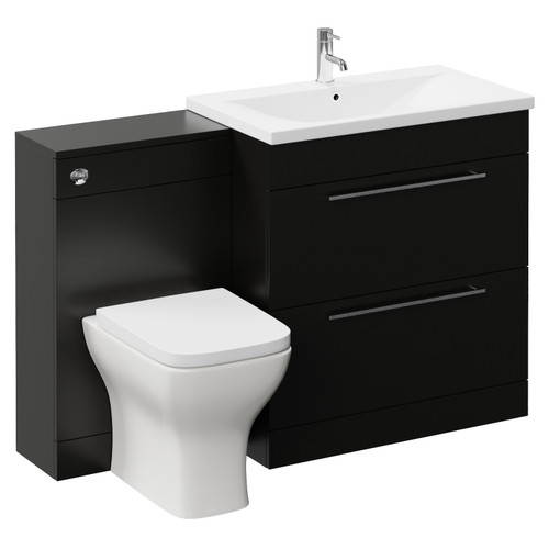 Napoli 460 Matt Black 1300mm 2 Drawer Vanity Unit Toilet Suite with Glide Basin Left Hand View