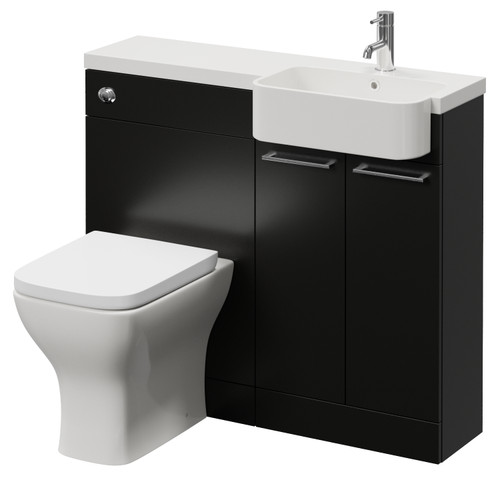 Napoli 250 Matt Black 1000mm 2 Door Vanity Unit Toilet Suite with Right Hand Round Rico Semi Recessed Basin Right Hand View