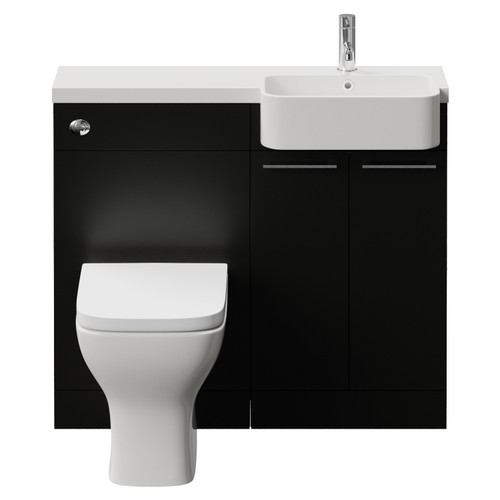 Napoli 250 Matt Black 1000mm 2 Door Vanity Unit Toilet Suite with Right Hand Round Rico Semi Recessed Basin Front View