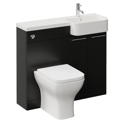 Napoli 250 Matt Black 1000mm 2 Door Vanity Unit Toilet Suite with Right Hand Round Rico Semi Recessed Basin Left Hand View