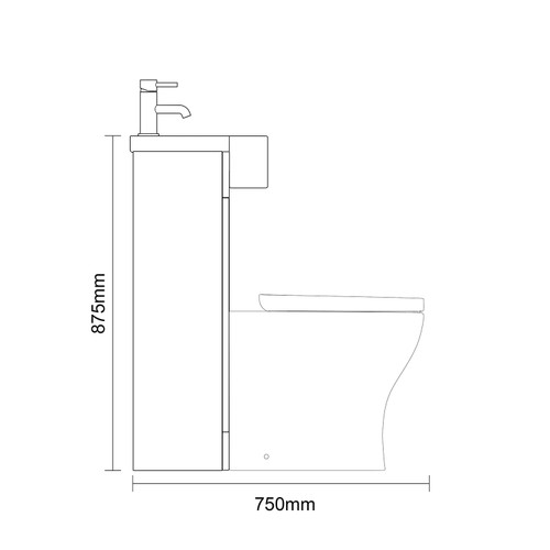Napoli 250 Matt Black 1000mm 2 Door Vanity Unit Toilet Suite with Right Hand Round Rico Semi Recessed Basin Side on Dimensions