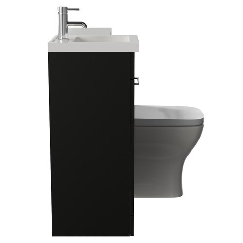 Napoli 390 Matt Black 900mm Single Door Vanity Unit Toilet Suite with Left Hand Square Lucia Basin Side View