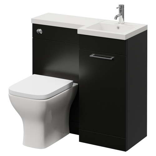 Napoli 390 Matt Black 900mm Single Door Vanity Unit Toilet Suite with Right Hand Square Lucia Basin Right Hand View