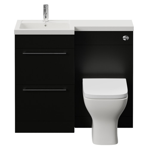 Napoli 390 Matt Black 1000mm 2 Drawer Vanity Unit Toilet Suite with Left Hand Square Lucia Basin Front View