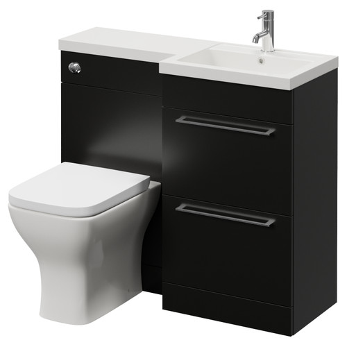 Napoli 390 Matt Black 1000mm 2 Drawer Vanity Unit Toilet Suite with Right Hand Square Lucia Basin Right Hand View