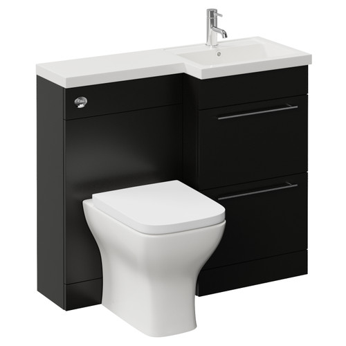 Napoli 390 Matt Black 1000mm 2 Drawer Vanity Unit Toilet Suite with Right Hand Square Lucia Basin Left Hand View
