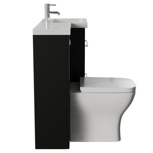 Napoli 390 Matt Black 1000mm 2 Drawer Vanity Unit Toilet Suite with Right Hand Square Lucia Basin Side View