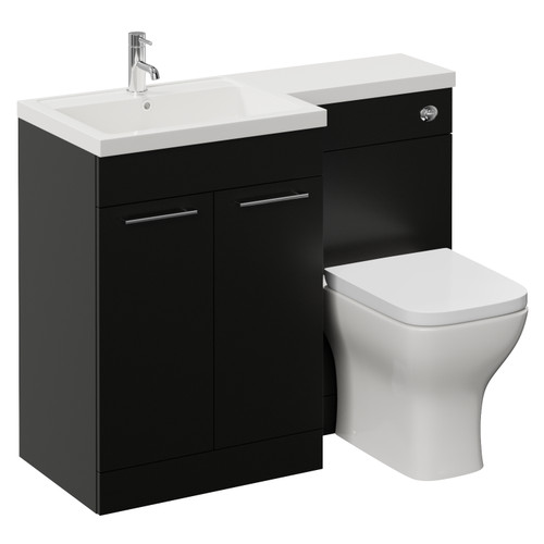 Napoli 460 Matt Black 1100mm 2 Door Vanity Unit Toilet Suite with Left Hand Square Lucia Basin Left Hand View