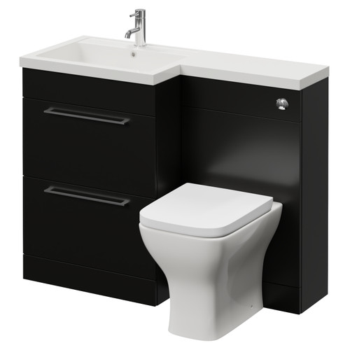Napoli 460 Matt Black 1100mm 2 Drawer Vanity Unit Toilet Suite with Left Hand Square Lucia Basin Right Hand View