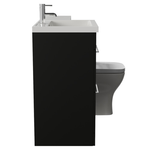 Napoli 460 Matt Black 1100mm 2 Drawer Vanity Unit Toilet Suite with Left Hand Square Lucia Basin Side View