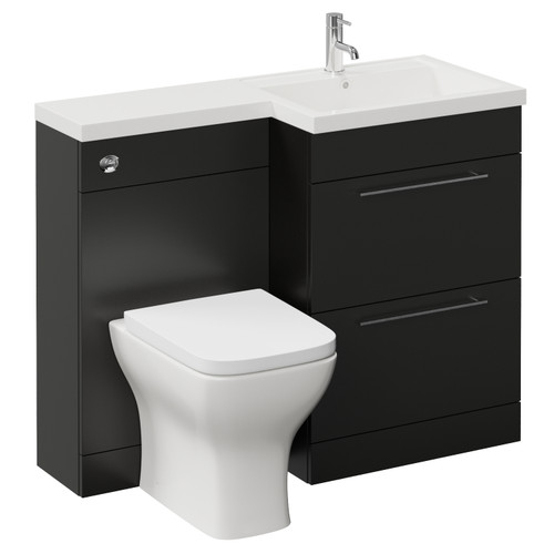 Napoli 460 Matt Black 1100mm 2 Drawer Vanity Unit Toilet Suite with Right Hand Square Lucia Basin Left Hand View