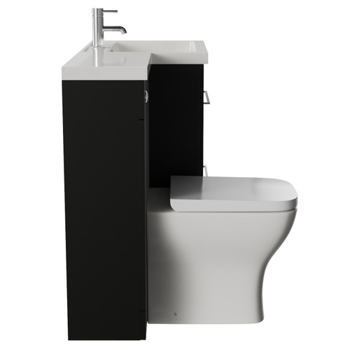 Napoli 460 Matt Black 1100mm 2 Drawer Vanity Unit Toilet Suite with Right Hand Square Lucia Basin Side View