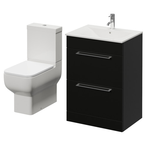 Napoli 460 Matt Black 600mm 2 Drawer Vanity Unit and Tacoma Comfort Height Toilet Suite with Angel Basin Right Hand View