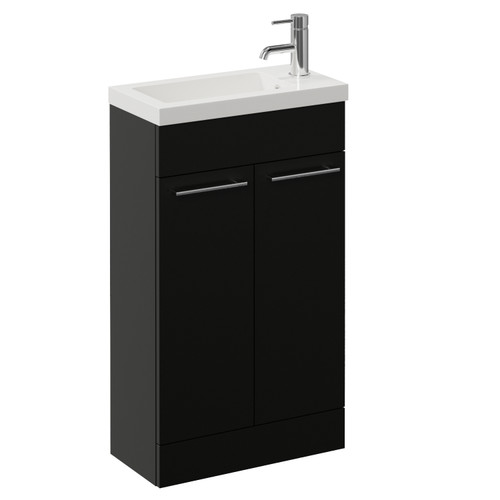 Napoli 250 Matt Black 500mm 2 Door Vanity Unit with Square Silvo Basin Left Hand View