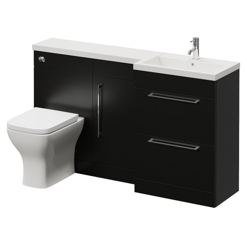 Napoli 390 Matt Black 1500mm 2 Drawer Vanity Unit Toilet Suite with Right Hand Square Lucia Basin Right Hand View