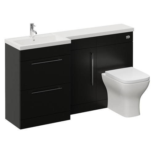 Napoli 390 Matt Black 1500mm 2 Drawer Vanity Unit Toilet Suite with Left Hand Square Lucia Basin Left Hand View
