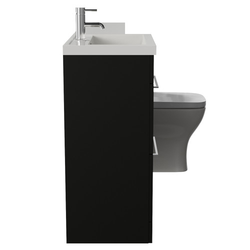 Napoli 390 Matt Black 1500mm 2 Drawer Vanity Unit Toilet Suite with Left Hand Square Lucia Basin Side View