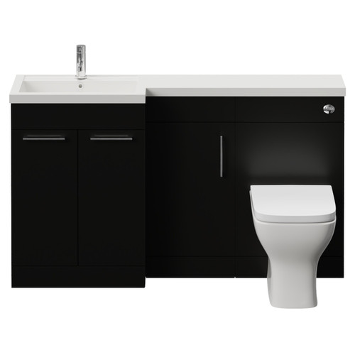 Napoli 390 Matt Black 1500mm 3 Door Vanity Unit Toilet Suite with Left Hand Square Lucia Basin Front View